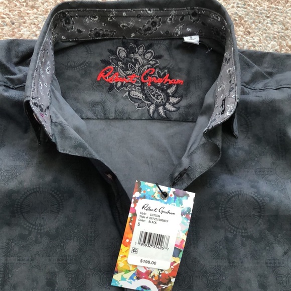 Robert Graham Mens Black Print Sutton Flip Cuff Button Down Shirt have S &M - Picture 4 of 12
